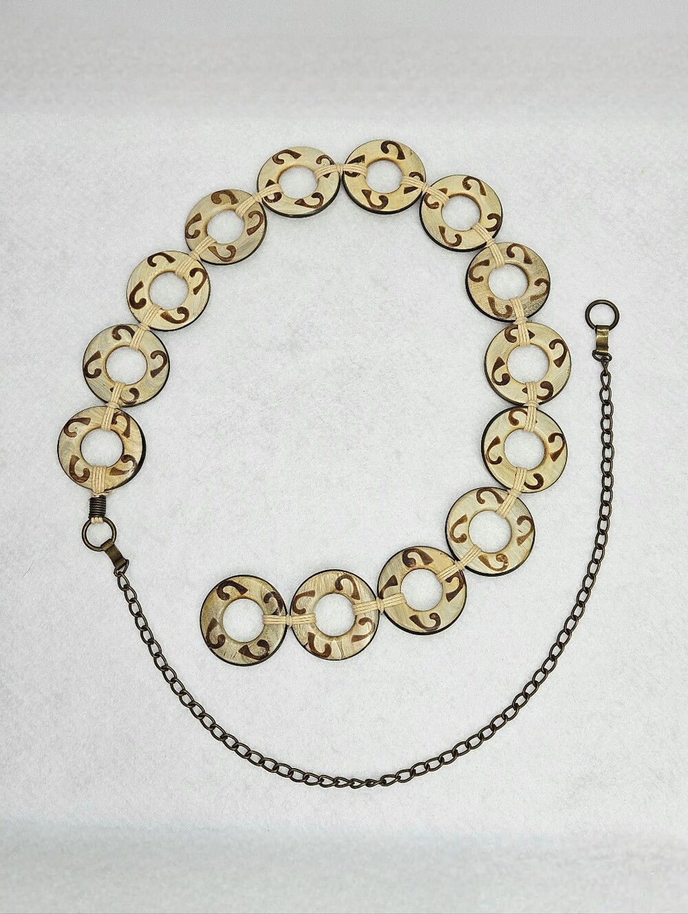 Coconut Ring Max 40" Belt Handcrafted Brass Chain Hook Makau Island Tribal - Picture 4 of 9